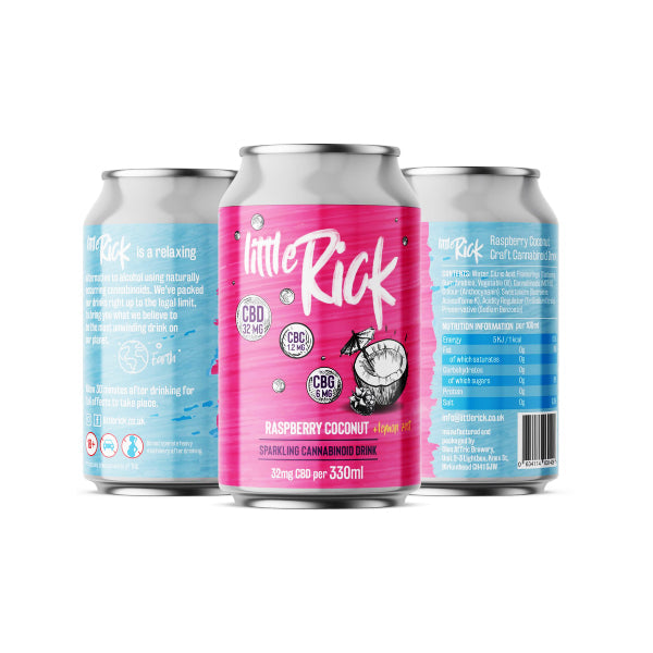 12 x Little Rick 32mg CBD (+CBG) Sparkling 330ml Raspberry Coconut Drink