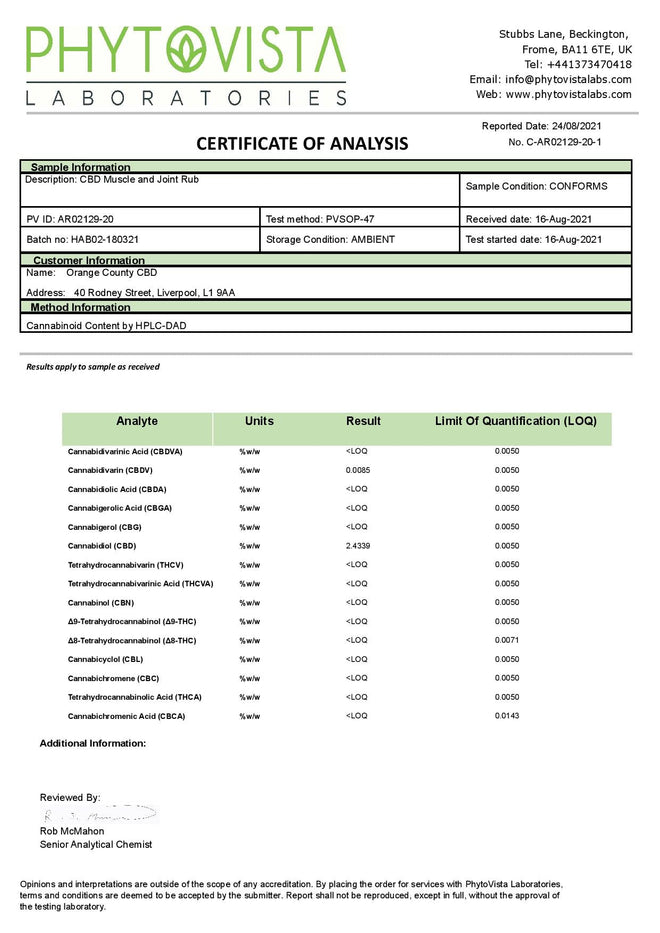 Orange County CBD 2000mg CBD Muscle and Joint Balm - 100ml