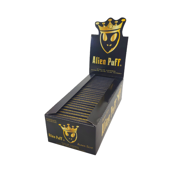 62 Alien Puff Black & Gold Queen Size Unbleached Brown Rolling Papers