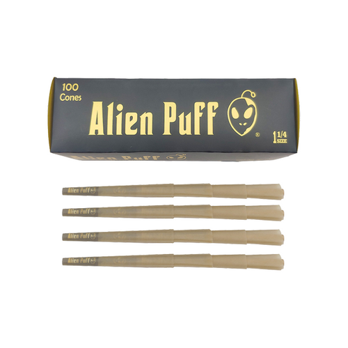 100 Alien Puff Black & Gold 1 1/4 Size Pre-Rolled Cones