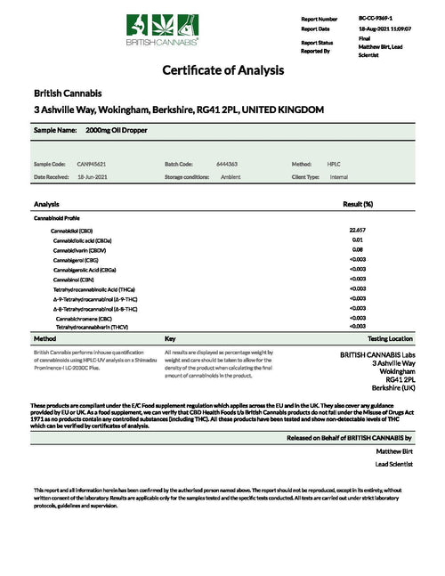 Canabidol 2000mg CBD Cannabis Oil - 10ml