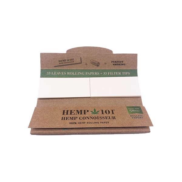 24 Hemp 101 Hemp Connoisseur King Size Slim Rolling Papres with Tips