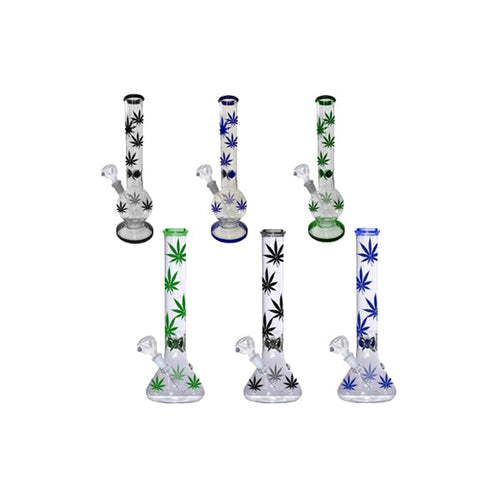 14" 4Smoke Thick Glass Leaves Bong Mix Designs - GB-69